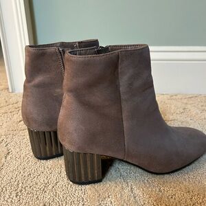 Women's Taupe Suede Block Heel Ankle Booties